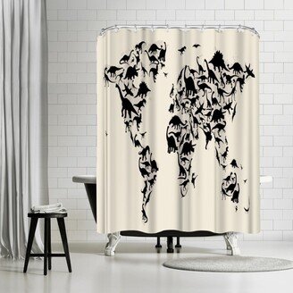 71 x 74 Shower Curtain, Dinasour Map by Michael Tompsett - Art Pause