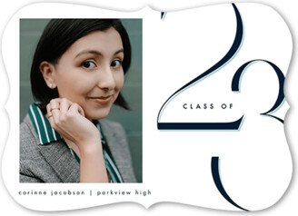 Graduation Announcements: Elegantly Lined Graduation Announcement, White, 5X7, Pearl Shimmer Cardstock, Bracket