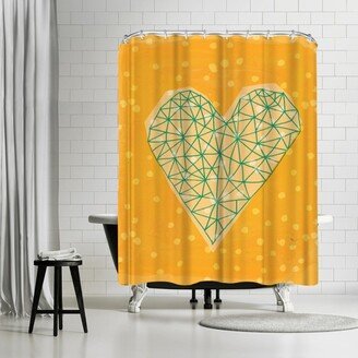 71 x 74 Shower Curtain, Geometric Heart In Yellow by Paula Mills