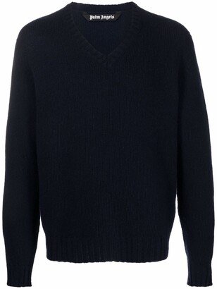 curved logo V-neck jumper