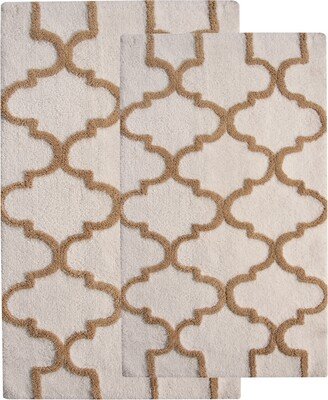 Geometric 24' x 17 and 34' x 21' Non-Skid Cotton Bath Rug - White/beige