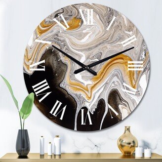 Designart 'Black And White Liquid Marble Waves IV' Modern wall clock