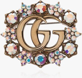 Double G Embellished Flower Brooch