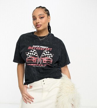 Daisy Street Plus relaxed motorsport grunge t-shirt in washed black