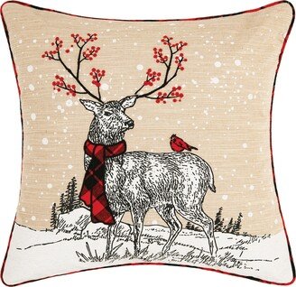 Deer Embroidered and Printed Throw Pillow-AC