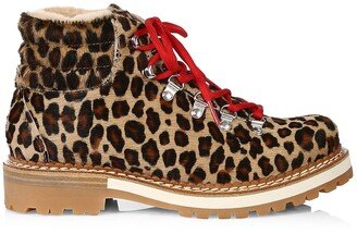 Marlen Shearling-Lined Leopard-Print Calf Hair Hiking Boots