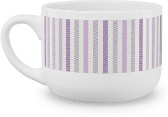 Mugs: Tricolor French Ticking Stripe - Purple Latte Mug, White, 25Oz, Purple