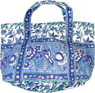 Large Beach Bag In Blue/green Floral