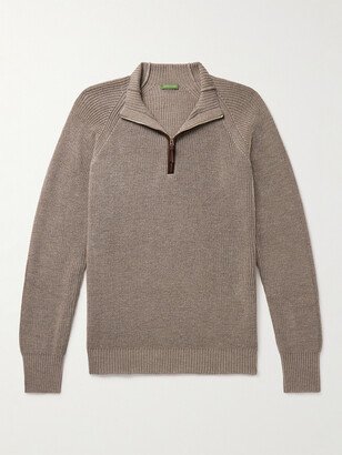 Sid Mashburn Slim-Fit Suede-Trimmed Merino Wool Half-Zip Sweater