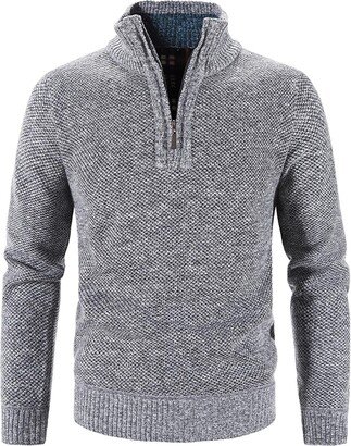 Lcxifdre Men's Quarter Zip Sweater Pullover Slim Fit Casual Knitted Turtleneck Knitwear Mock Neck Long Sleeve Polo Sweaters Gray