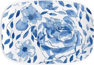 Serving Platters: The Flow Of The Garden - Blue Serving Platter, Blue