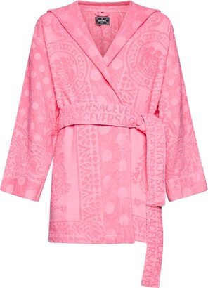 Long-Sleeved Hooded Belted Bathrobe