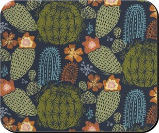 Mouse Pads: Cactus Garden - Block Print Style - Dark Mouse Pad, Rectangle Ornament, Green