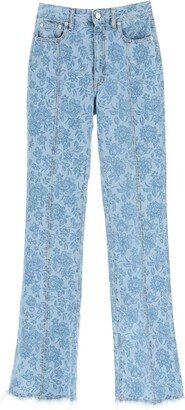 Floral Printed Flared Jeans-AA