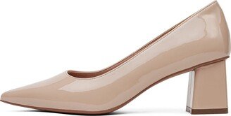 BILSON - Womens Mid-Height Square Heel Pointed Toe Fashion Pump Nude Patent 8M