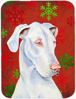 LH9311LCB Great Dane Red And Green Snowflakes Holiday Christmas Glass Cutting Board, Large