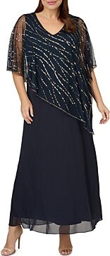 Adrianna Papell Plus Sequin Cape Overlay Gown