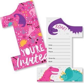 Big Dot of Happiness 1st Birthday Roar Dinosaur Girl - Shaped Fill-In ONEasaurus Dino First Birthday Party Invitation Cards with Envelopes - 12 Ct