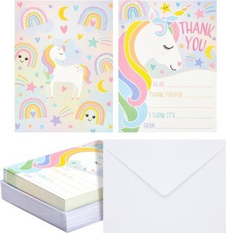 Pipilo Press 36 Pack Unicorn Fill in the Blank Thank You Cards with Envelopes for Kids, 5.5 x 4.2 in