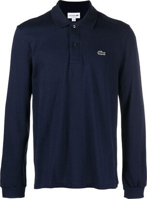 Logo-Patch Long-Sleeve Polo Shirt-AA