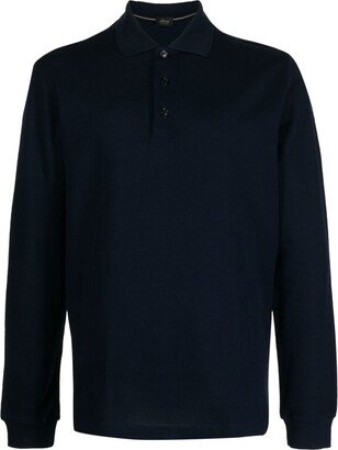 Long-Sleeved Cotton Polo Shirt-AE