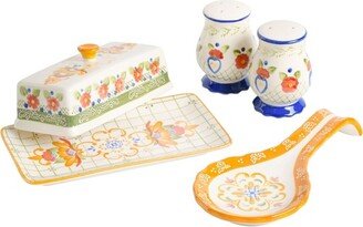 Laurie Gates Tierra 4 Piece Hand Painted Ceramic Tableware Accessory Set