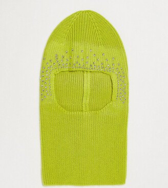knitted balaclava with diamante hot fix in lime green