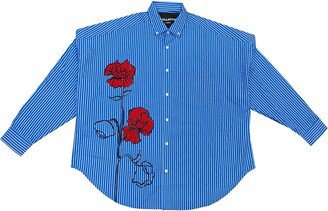 Quillattire Blue Striped Red Floral Shirt