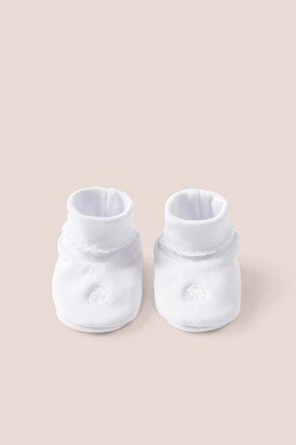 BabyCottons Unisex Logo White Cuffed Booties Made With Peruvian Pima Cotton for Infants