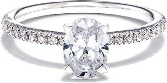 Oval Solitaire Engagement Ring with Pave Diamonds in 14k White Gold