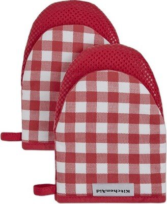 2pk Cotton Gingham Mini Oven Mitts Red