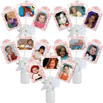 16Th Pink Rose Gold Birthday - Happy Party Picture Centerpiece Sticks Photo Table Toppers 15 Pieces