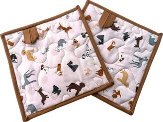 Dog Quilted Fabric Pot Holders, With Hanging Tab Option