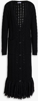 Fringed cable-knit cardigan