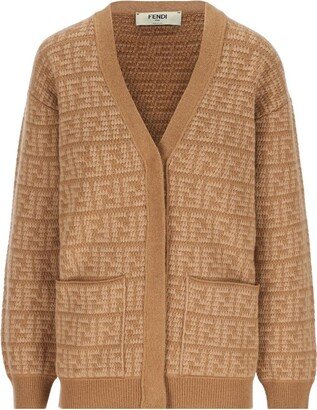 FF Motif V-Neck Knitted Cardigan