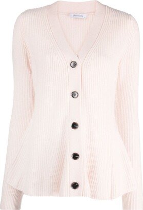 ribbed-knit V-neck cardigan-AA