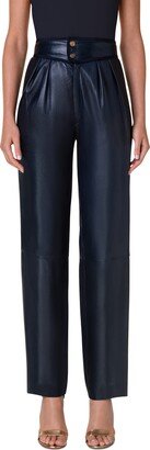 Fini High Waist Pleat Front Leather Pants