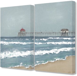 Stupell Fishing Pier Beach Diptych Painting 2Pc Set