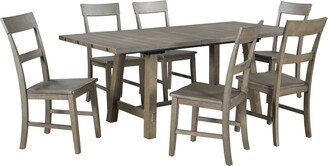 GREATPLANINC 7-Piece Dining Table Set Extendable Table with Leaf & 6 Wood Chairs