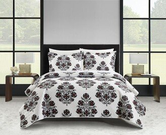 Chic Home Design Chic Home Morris 3 Piece Quilt Set Large Scale Floral Medallion Print Design Bedding King Grey