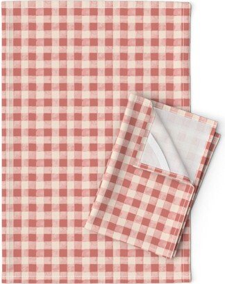 Painterly Gingham Tea Towels | Set Of 2 - Modern Farmhouse By Rachelheatherlee Pink Check Farm Linen Cotton Spoonflower