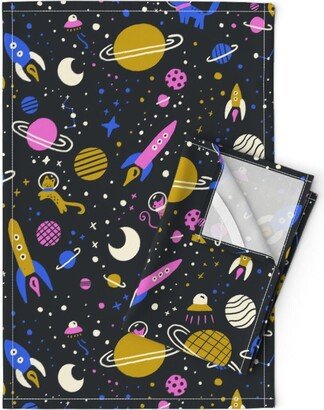 Rocket Ship Tea Towels | Set Of 2 - Spaceships By Amy Maccready Constellation Kids Sci Fi Astronomy Linen Cotton Spoonflower