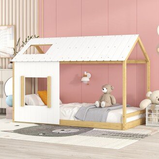 Twin Size House Bed with Roof and Window