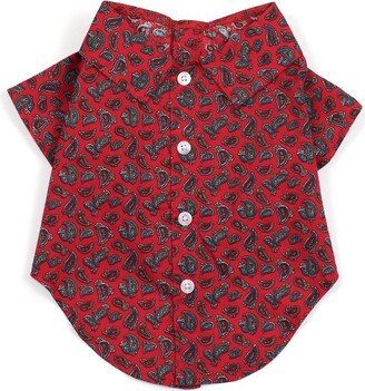 The Worthy Dog Paisley Print Button Up Look Pet Shirt - Red - S