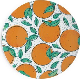 Salad Plates: Oranges With Leaves On White Salad Plate, Orange