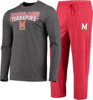 Men's Concepts Sport Red, Heathered Charcoal Maryland Terrapins Meter Long Sleeve T-shirt and Pants Sleep Set - Red, Heather Charcoal