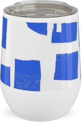 Travel Mugs: Blue Check Stainless Steel Travel Tumbler, 12Oz, Blue