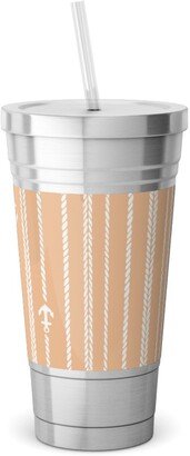 Travel Mugs: Ropes And Anchors - Orange And White Stainless Tumbler With Straw, 18Oz, Orange