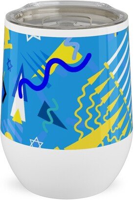 Travel Mugs: 80S Hanukkah Celebration - Blue Stainless Steel Travel Tumbler, 12Oz, Blue