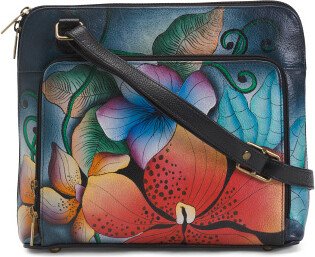 TJMAXX Leather Hand Painted Crossbody With Built In Card Organizer